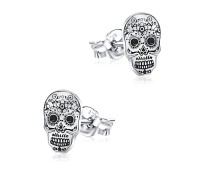 Mexican Sugar Skull Style Silver Ear Stud STS-5214